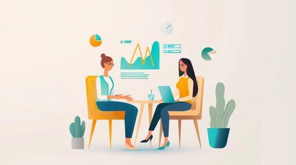 Poster - Financial advisor, professional guiding client, flat design illustration
