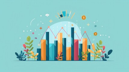 Wall Mural - Financial growth, upward trend with financial data, flat design illustration