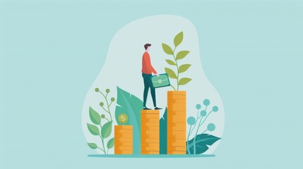 Poster - Financial success, achieving economic milestones, flat design illustration