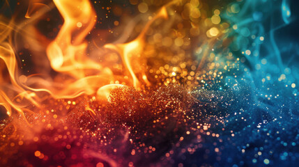 Wall Mural - Multicolored flames, covered with glitter.