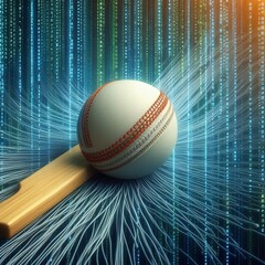 Wall Mural - 74 Cricket Ball Data Stream Cricket ball surrounded by streams o