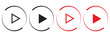 © Tracker - Set of play buttons icons. Play button. Video audio player. Vector illustration. Play buttons. Vector icons isolated on background white. Play button icon set.