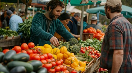 Sticker - fresh fruit and vegetable market with locals organic produce