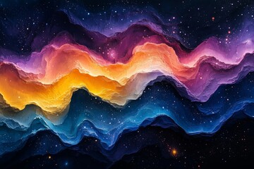 Poster - Vibrant abstract waves of color blending under a starry sky