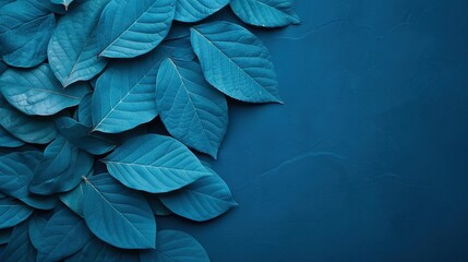 Wall Mural -   Blue background with green leaves on both sides