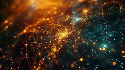 Abstract tech background featuring illuminated fiber optic connections, a quantum computing network system, and global electronic intelligence.