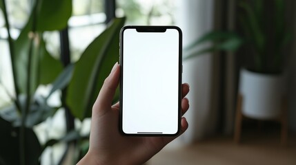 Hand Holding Smartphone with Blank Screen