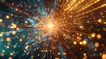 Abstract tech background featuring illuminated fiber optic connections, a quantum computing network system, and global electronic intelligence.