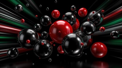 Wall Mural -   A group of black and red balls with a green and red stripe on a black and red background