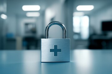 Poster - the padlock icon represents the crucial significance of ensuring healthcare data security within hos