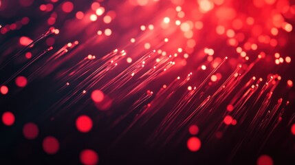 Wall Mural - Red Fiber Optic Cables with Bokeh Lights