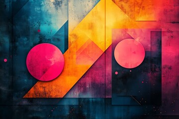 Poster - Abstract geometric art with bright colors featuring circles and triangular shapes