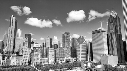 Canvas Print - Chicago, IL - July 25, 2024: Aerial view of Chicago from Millennium Park on a wonderful summer day