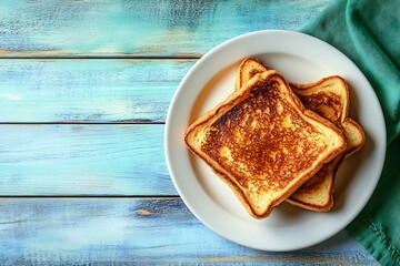 Wall Mural - French toast in a bowl on a blue wooden background.