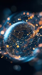 Leinwandbilder - Futuristic digital globe with interconnected network glowing on a dark background, representing global communication and technology.