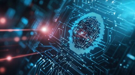 Leinwandbilder - Futuristic digital fingerprint identification surrounded by circuits, symbolizing cybersecurity and advanced technology.