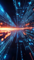 Aufkleber - Futuristic digital data stream with glowing blue and orange lines, representing fast information transfer and technology.