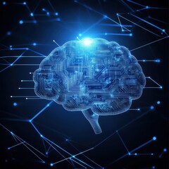 Fototapete - Futuristic digital brain with glowing neural network connections, representing artificial intelligence and advanced technology concept.