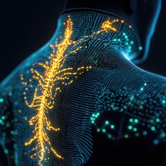 Aufkleber - Digital ing of neural network on human body, glowing with vibrant colors, symbolizing advanced technology and artificial intelligence.