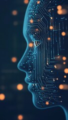 Aufkleber - Digital art illustrating a human face with circuit patterns symbolizing artificial intelligence and technology integration.