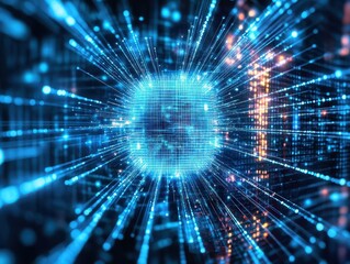 Aufkleber - Abstract digital data network with blue light points, representing technology, communication, and futuristic innovation.