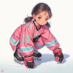 Wall Mural - Cute kid playing ice hockey.