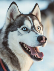 Wall Mural - A dog with a blue tongue is smiling and looking at the camera