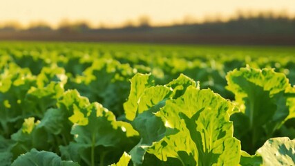 Poster - The Fresh lettuce rows thrive under warm sunlight during early evening hours.