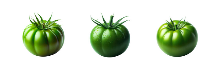 Wall Mural - Set of Fresh green tomatoes, isolated over on transparent white background