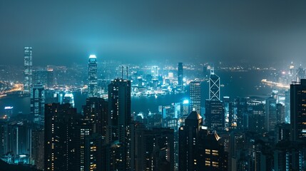 Wall Mural - cityscape at night with skyscrapers lit up