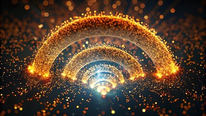 Poster - Abstract Orange Particle Swarm Forming WiFi Symbol - Tech Glow Connectivity Concept on Dark Background
