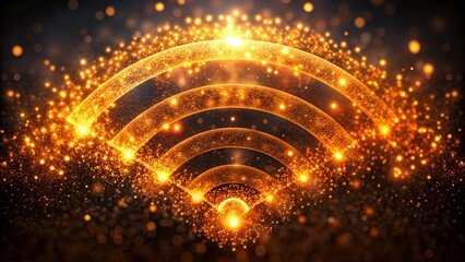 Poster - Abstract Orange Particle Swarm Forming WiFi Symbol - Tech Glow Connectivity Concept on Dark Background