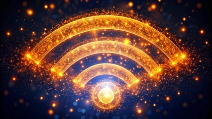 Poster - Abstract Orange Particle Swarm Forming WiFi Symbol - Tech Glow Connectivity Concept on Dark Background
