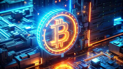 Poster - Bitcoin Blockchain Cryptocurrency Digital Encryption and Technology Background