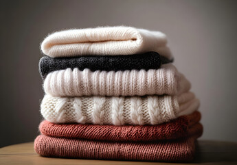 Poster - folded sweaters and clothes stacked on top of each other