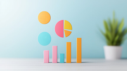 Poster - Colorful 3D Charts and Graphs on a Table.