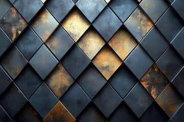 Poster - textured black and gold diamond pattern wall design in a modern interior
