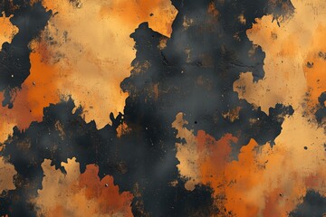 Poster - abstract texture with orange, black, and brown patterns resembling worn surfaces in a contemporary s