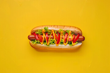 Wall Mural - Hot Dog with Mustard and Toppings