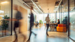 © fadi - Long exposure shot of crowd of business people walking in bright office lobby fast moving with blurry