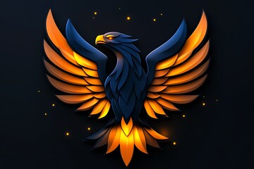 Poster - Abstract illustration of a vibrant phoenix with spread wings. Colorful, dynamic flame effects against a dark background.