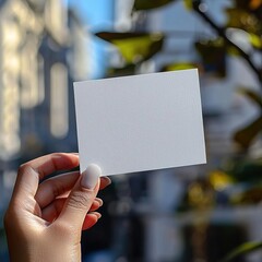 a photo of hand holding a postcard the postcards orientation is vertical and blank