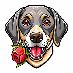 Sticker - Labrador retriever holding a rose in mouth, Lovely cute adorable sticker