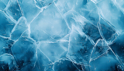 Sticker - ice texture cracks, abstract background winter ice transparent blue