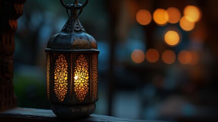 Metal lantern against a dark background