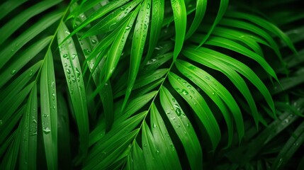 Wall Mural - Green palm leaves, highlighting their natural texture and vibrant color