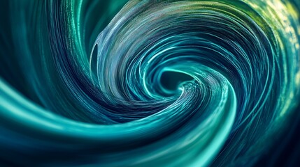 Poster - Abstract Swirling Teal and Green Pattern with a Dark Center