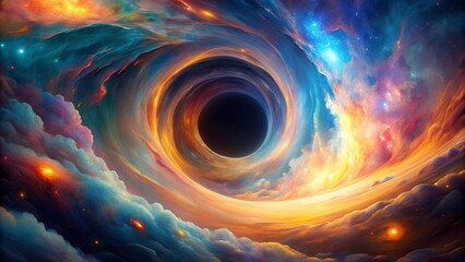 Wall Mural - Surreal Black Hole Render with Psychedelic Colors  Generative AI