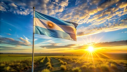 Wall Mural - Sunrise over the Pampas: The Argentine Flag Awakens  Generative AI