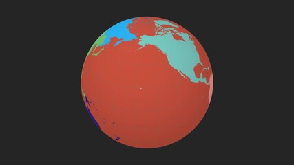 Poster - Spinning globe. Slanted sphere view. Slow speed globe rotation. Colored continents style. World map with graticule lines on gray background. Superb animation.